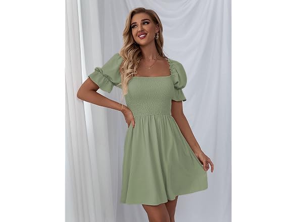 Wdirara Women (XS) Square Neck Flounce Short Dress