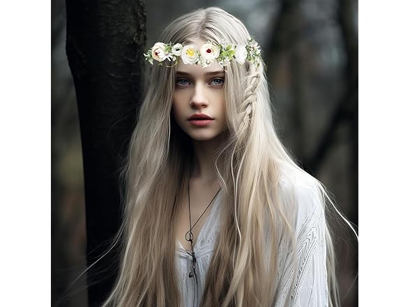 Vivivalue Flower Crown Headband White Floral