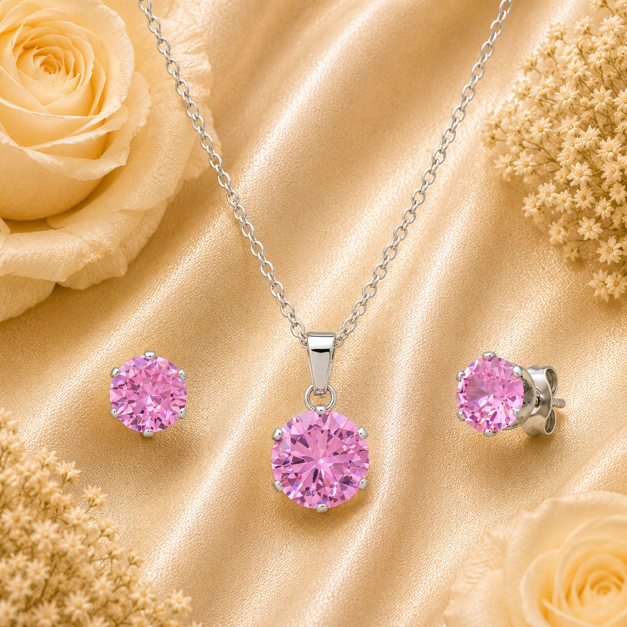 Pink Stone Necklace & Earring Set - Gallery 6
