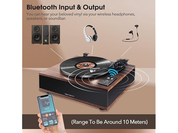 Herneum Record Player Bluetooth, Vintage