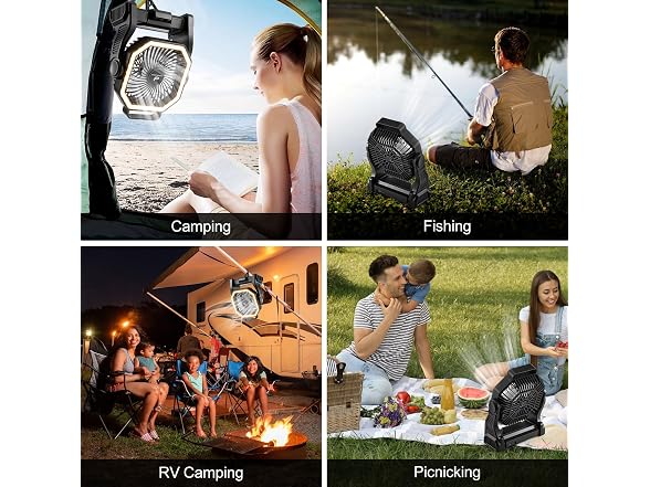 Odoland Black Rechargeable Camping Fan