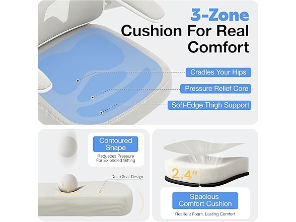 ALLGOD Ergonomic Office Chair, Breathable Mesh Ergonomic Desk Chair with Adjustable Lumbar Support, Flip-up Armrests, Computer Chairs Comfortable for Home, Office, Work, 300lbs, White, Upgrade (Open Box)