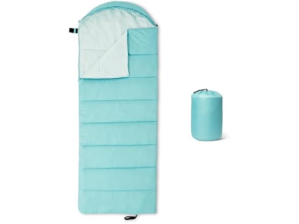 Amazon Basics Sleeping Bag, 50 Degree F, Aqua