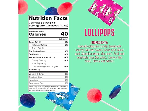 Smart Sweets, Blue Raspberry Watermelon Lollipops