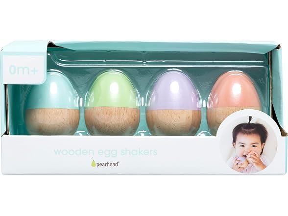 Pearhead Wooden Egg Shaker Baby Toy Set