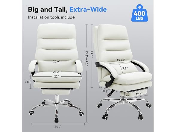 Holiwei Office Chair with Footrest, Big and Tall