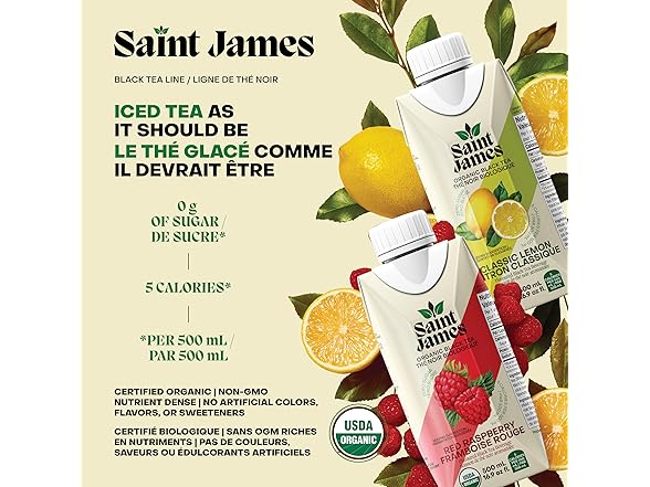 12Pk Saint James Organic Black Tea, Classic Lemon