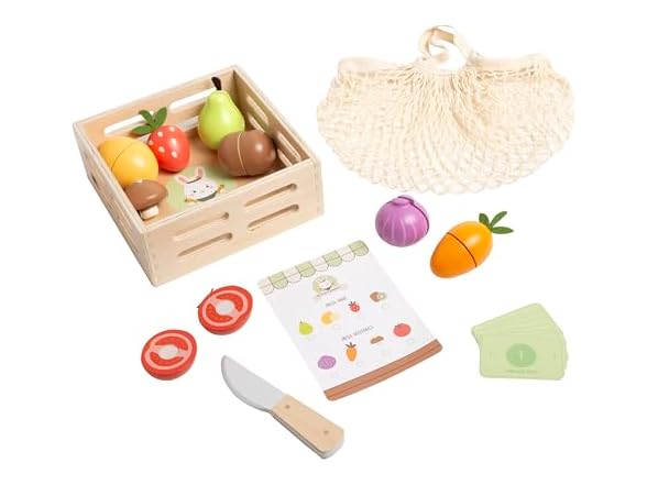 Pearhead Wooden Play Food Set – 21-Piece Pretend Kitchen Toy