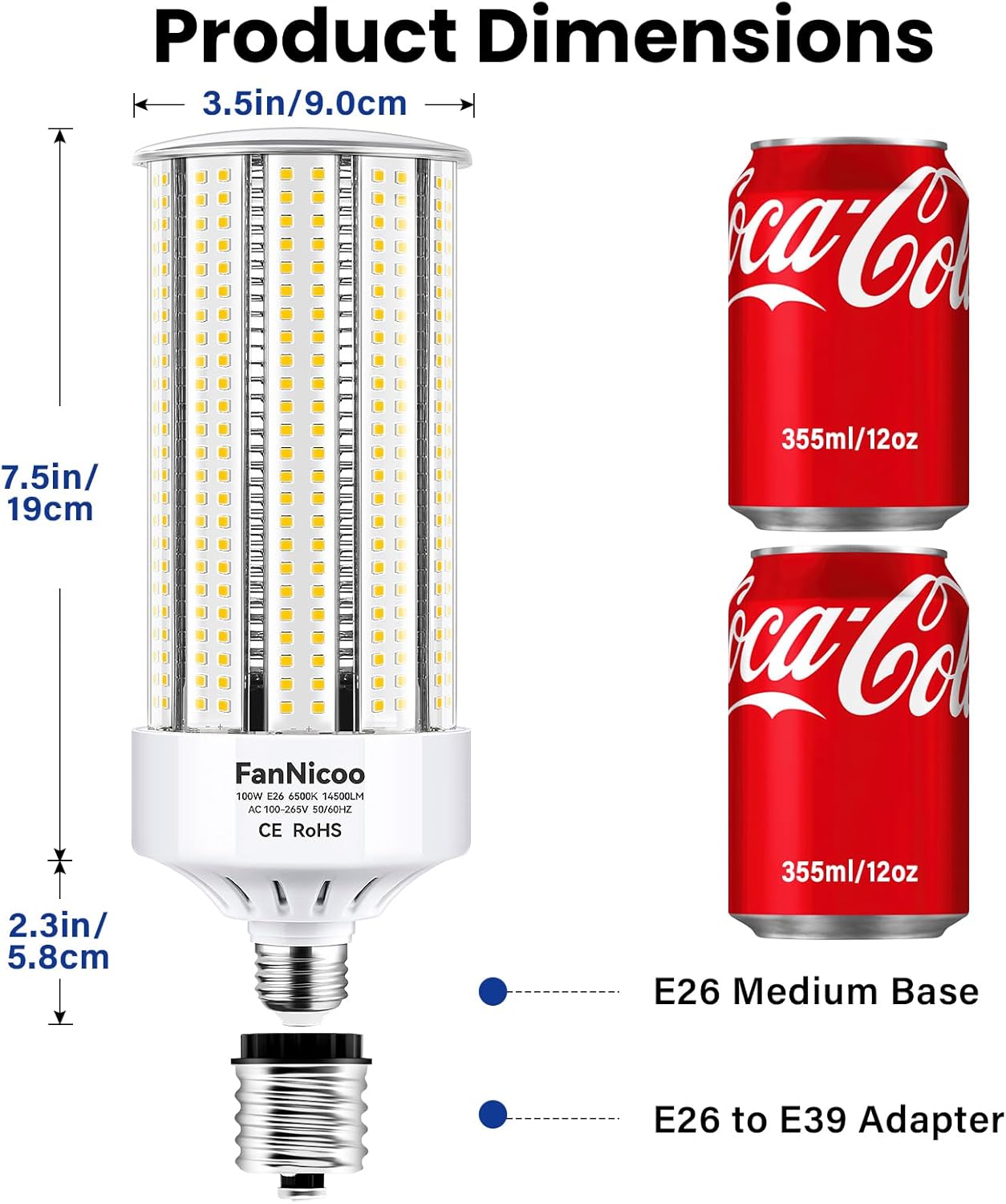 FanNicoo 2 Pack 1200W Equivalent 100W LED Corn Bulbs - Gallery 10
