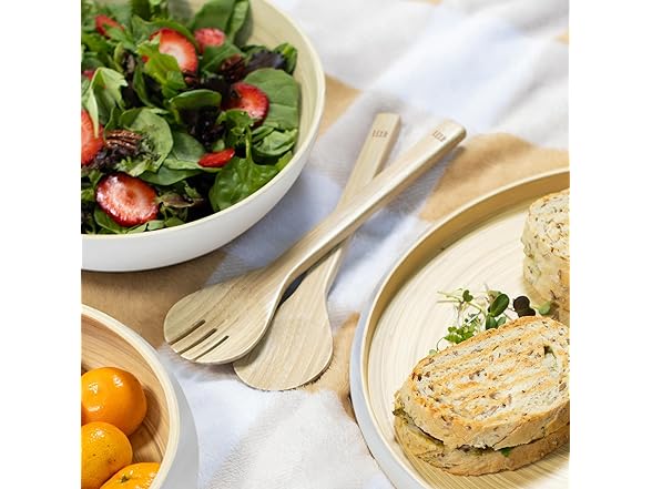 LEXA 6-Piece Handcrafted Bamboo Salad Bowl Set (Black)