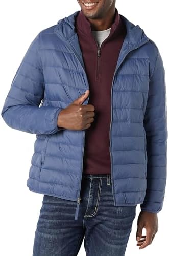 Amazon Essentials Mens Lightweight Water Resistant Packable Hooded Puffer Jacket