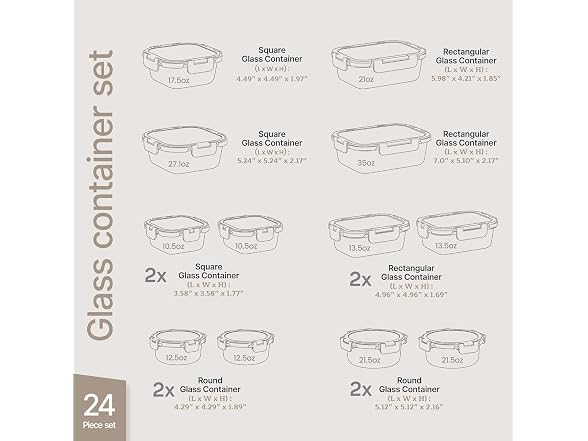 Borosilicate Glass Food Storage Containers with Lids 24 Piece Aqua