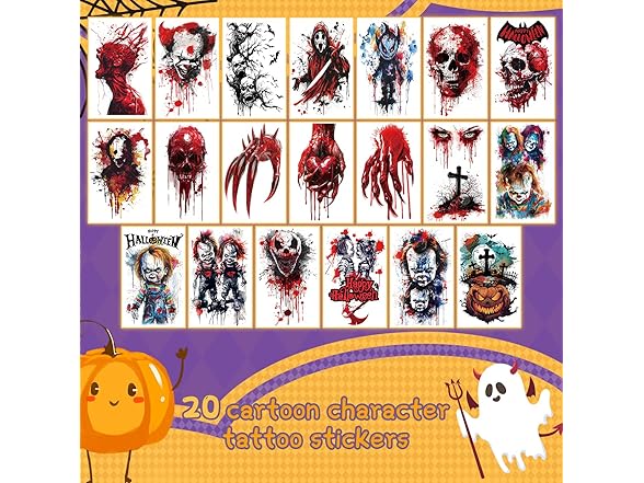 Halloween Tattoos 20 Sheets