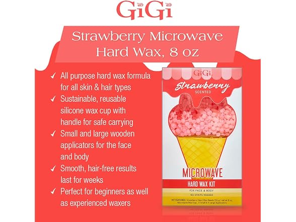 GiGi Strawberry Microwave Hard Wax Kit 8 oz
