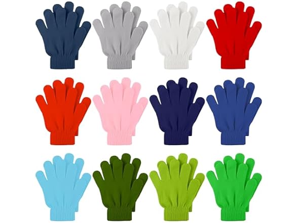 12 Pack Kids Stretchy Winter Gloves