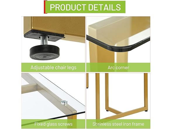 FurnitureR Tempered Glass Dining 47" Dinner Table