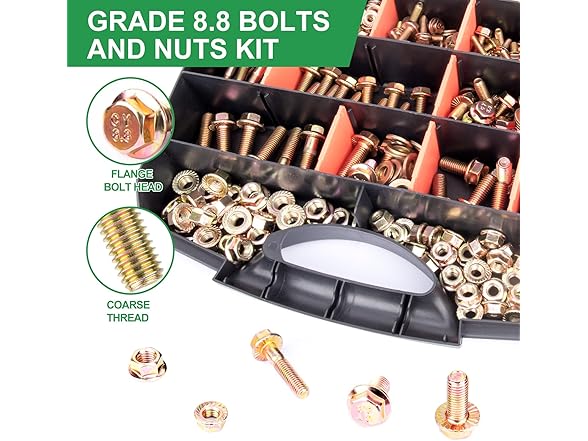 FOLIV 492PCS Flanged M6 M8 M10 Grade 8 Bolts and Nuts Kit
