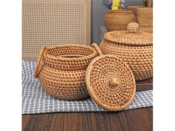 Rattan Basket Organizer with Lid