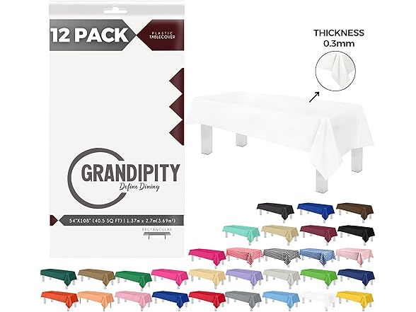 Grandipity 12PK Premium Disposable Plastic Tablecloth