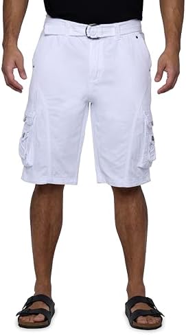 X RAY Mens Cargo Shorts Camo & Solid Colors 12.5" Inseam Knee Length Classic Fit Multi Pocket (Big and Tall Shorts for Men), Double Stitch White, 32