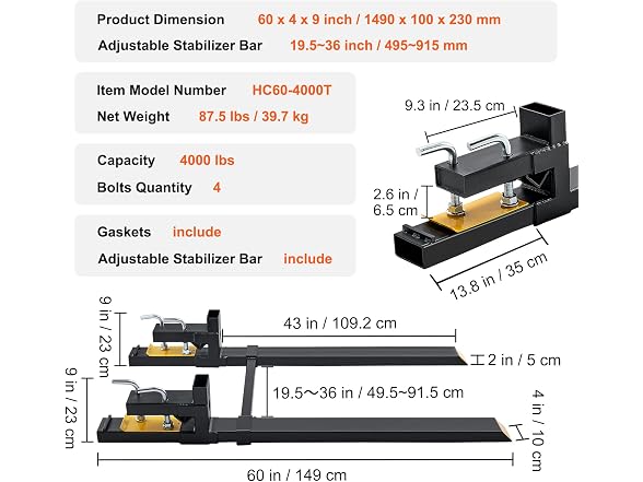 Pallet Forks, 4000 lbs Clamp on Pallet Forks