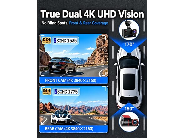NDO Dash Cam Front and Rear, 4K 