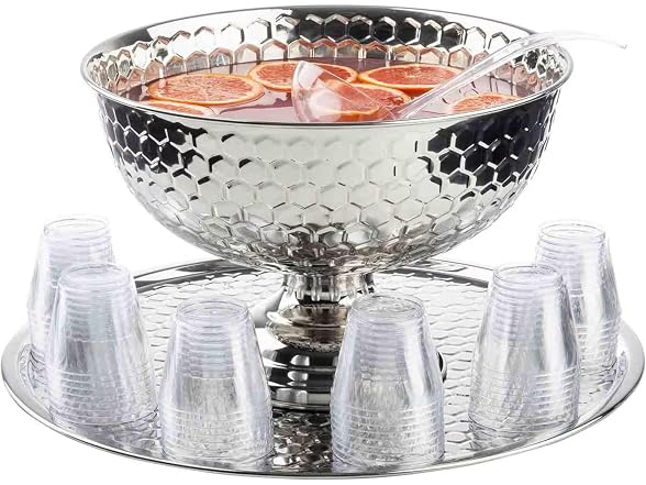 TableCraft  Hive Collection Round Serving Tray, Stainless Steel 