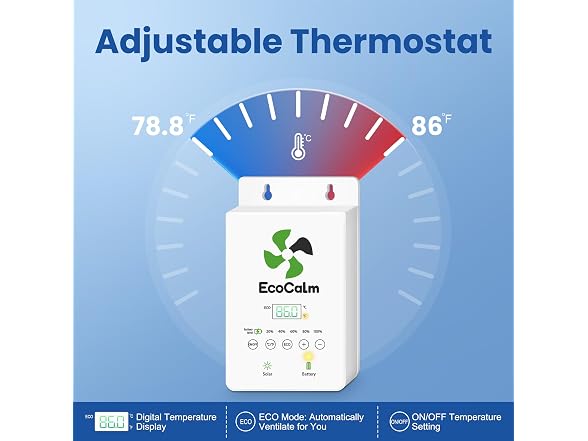 ecoCalm Solar Fan 8" with Adjustable Thermostat