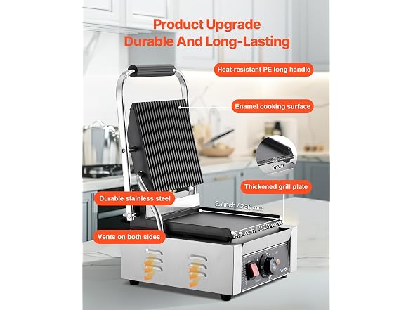 VEVOR Commercial Panini Grill, 1800W