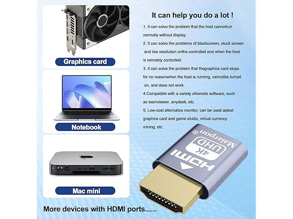 6Pc HDMI Plug fit-Headless Display