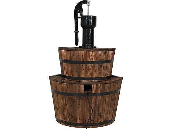 Sunnydaze 2-Tier Wood Barrel Water Fountain - 34-Inch