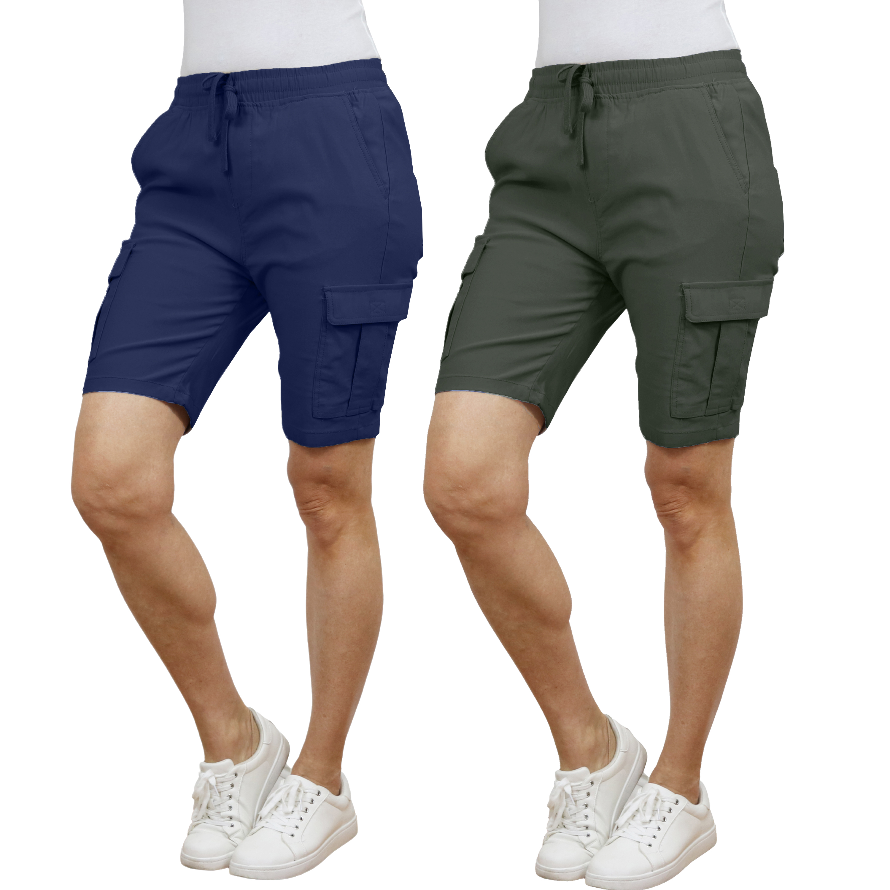 2Pk Womens Super Stretch Cargo Shorts - Gallery 22