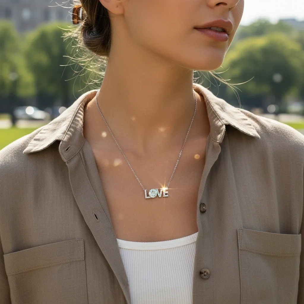 LOVE Turquoise Moissanite Necklace - Gallery 7