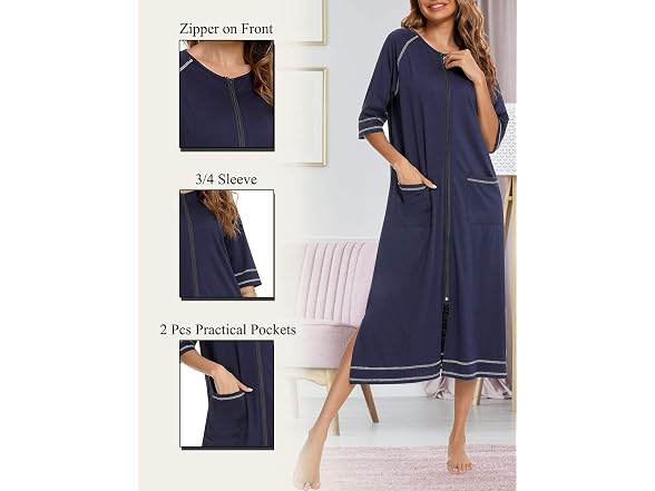 Veseacky (XL) Full Length Zipper Soft Cotton Robe
