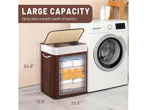 Aliphon 100L Bamboo Laundry Hamper
