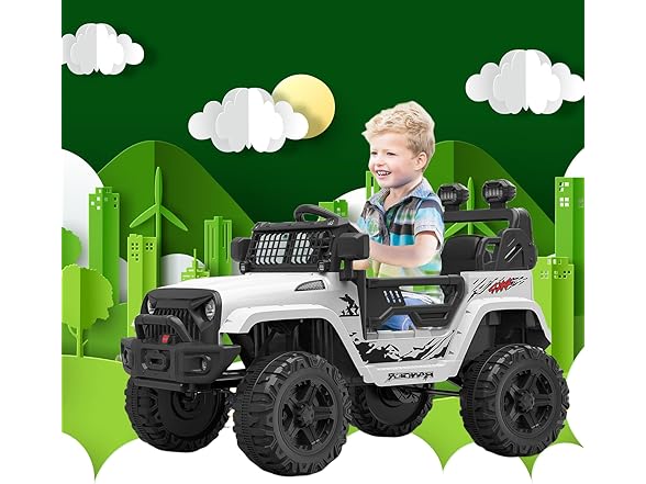 Hetoy 12V Kids Electric Vehicles Ride On Truck Car (White)