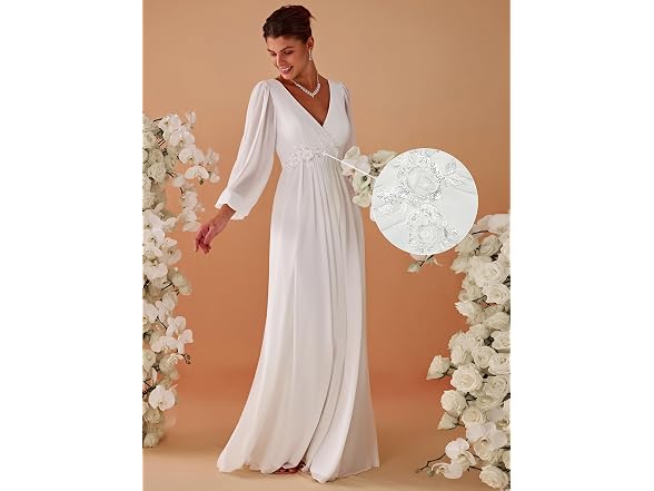 Ever-Pretty Women V Neck Long Lantern Floor Dress