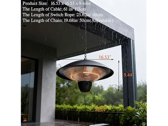 VEVOR Hanging Patio Heater, 1500W