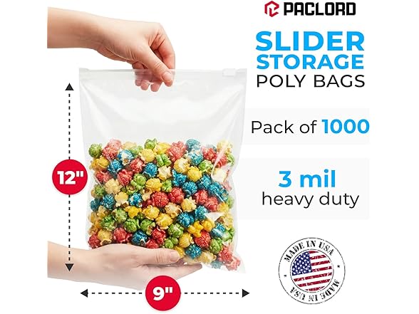 Paclord 1 Gallon 9" x 12" Slider Zip Poly Bags, Pack of 300 