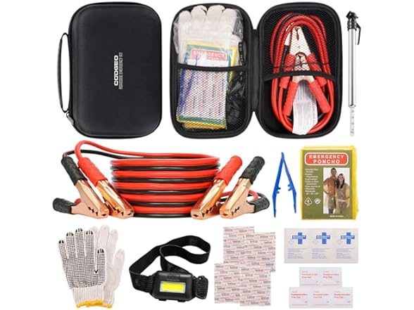 Car Emergency Kit with Battery Jumper Cables