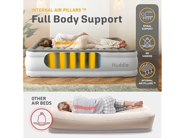 Huddle Air Bed, Inflatable Mattress, Built-In Pump