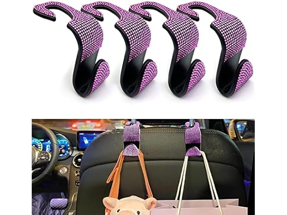 Car Seat Hooks 4Pcs Bling Rhinestone