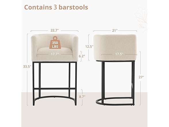 3 Linen Color Counter Height Bar Stools