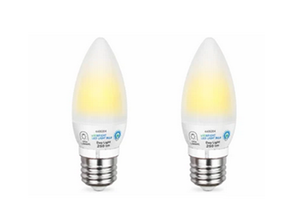 2-Pack 22W Equivalent Chandelier B11 E12 LED Light Bulb