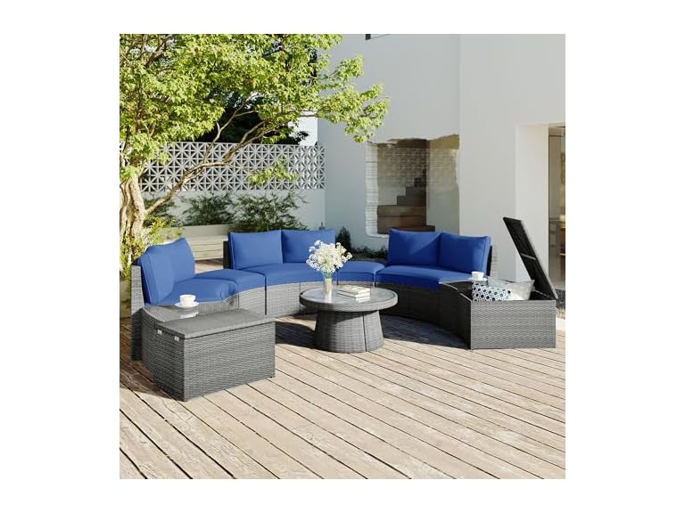 YSWH SP100002AAC 10-Piece Outdoor Half Moon Sofa Set, Ra