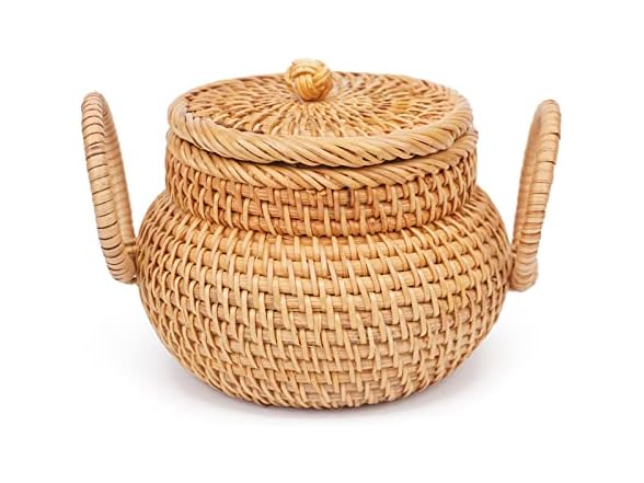 Rattan Basket Organizer with Lid