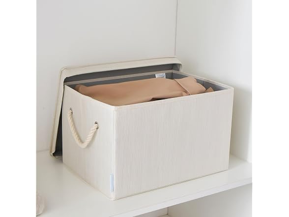 Sukkri Ivory White Storage Bins with Lids and Rope Handles, 2 PK 