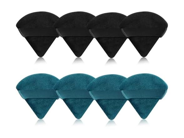 MMQ 8 Pieces Triangle Powder Puff Black and Peacock