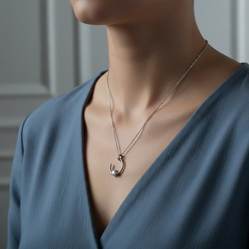 Open Circle Moissanite Diamond Necklace - Gallery 6