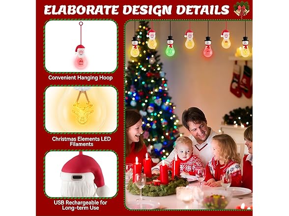 Christmas Light Bulbs, 2 Pack- Santa and Snowman